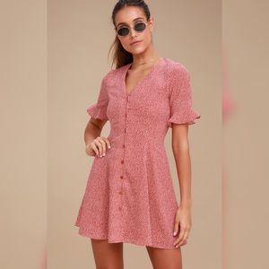 Lulus Castana Rust Red Print Button-Up Dress